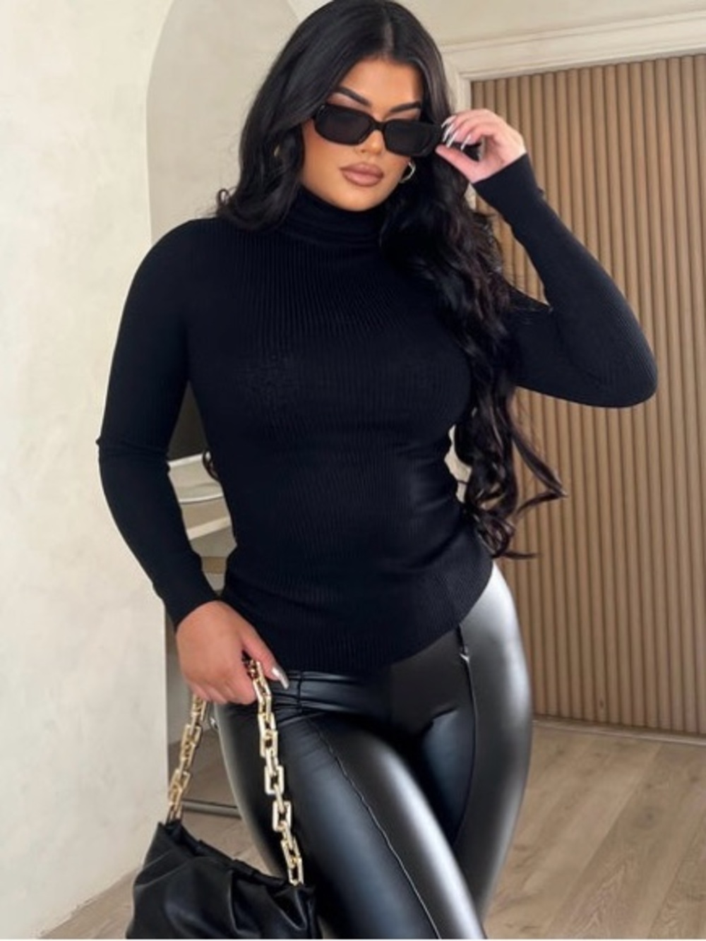 NWT Fashion Nova Ribbed Turtleneck Long Sleeve Sweater, Black, Size S